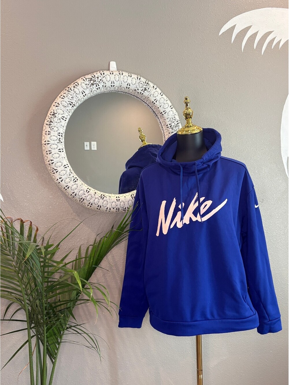 Nike Blue Pullover Hoodie with Pink Logo
